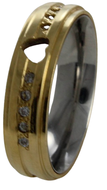 Aliança para noivado ou casamento - 6 mm - com coração e pedra