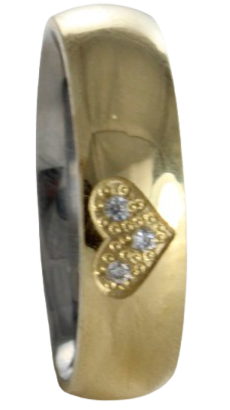 Aliança para noivado ou casamento de moeda - 6 mm - redonda - com coraçãol e pedras