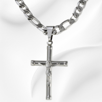 Corrente de aço 60 cm masculina - pingente crucifixo
