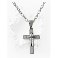 Corrente de aço masculina 60 cm com pingente de cruz de aço