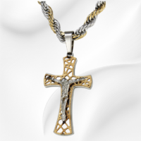 Corrente de aço masculina 60 cm - pingente crucifixo