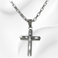 Corrente de aço masculina 60 cm - pingente cruz