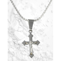 Corrente de aço masculina 60 cm com pingente crucifixo