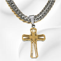 Corrente de aço masculina 50 cm - pingente cruz