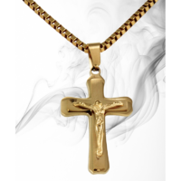 Corrente de aço com banho masculina 60 cm com crucifixo