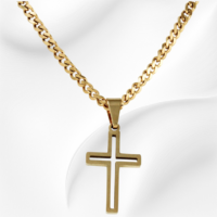Corrente de aço 60 cm masculina - pingente de cruz