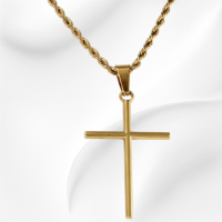 Corrente de aço com banho - folheado - masculina 70 cm - pingente cruz