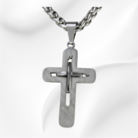 Corrente de aço masculina 70 cm - pingente cruz