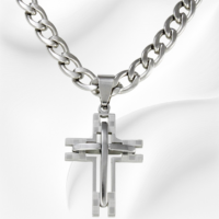 Corrente de aço masculina 60 cm - pingente cruz